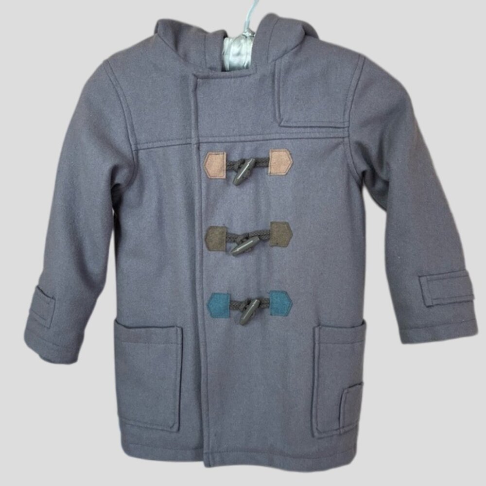 Vertbaudet Wool Blend Blue Fleece Lined Winter Hooded Coat Unisex